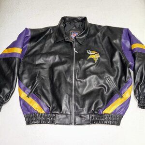Vintage Minnesota Vikings Black Purple Jacket Authentic NFL Leather Size XLarge